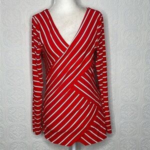 Vince Camuto | Red & White Striped CrissCross Long Sleeve Shirt